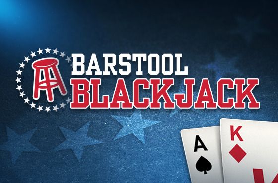 Barstool Blackjack: Blackjack tile with the Barstool stool logo, red and white type and cards on blue.