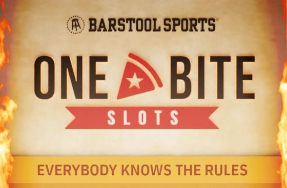 Barstool Sports One Bite Slots: Slots tile styled like a cream pizza-box label reading One Bite.