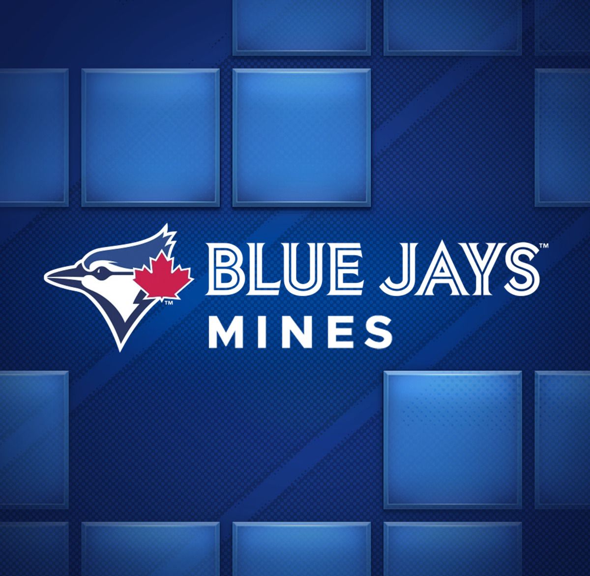 Blue Jays Mines: Mines game tile with the Toronto Blue Jays logo on a blue tiled grid.