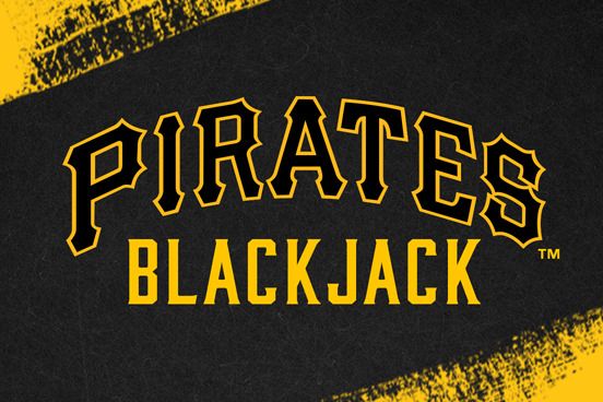 Pirates Blackjack: Blackjack tile with gold Pirates lettering on black with a yellow stripe.