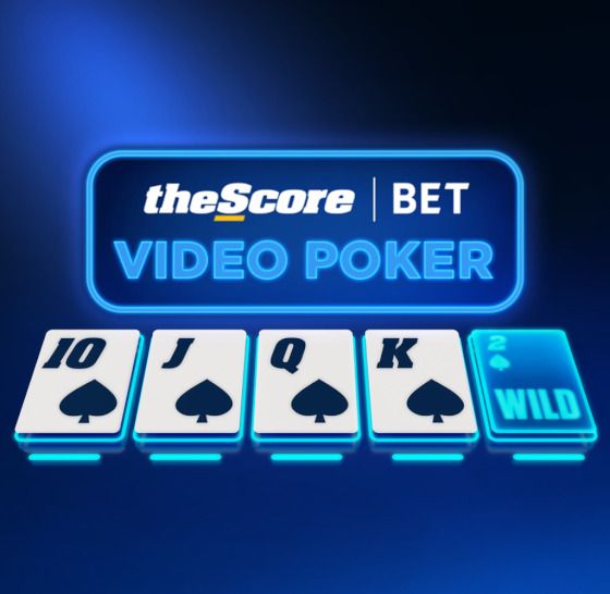 theScore Bet Video Poker: Video poker game tile with a row of glowing playing cards on blue.